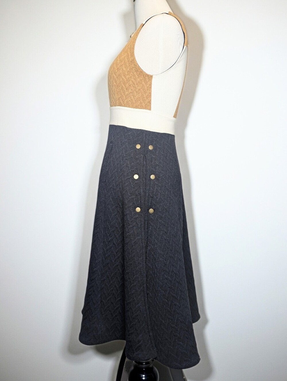 Maeve Dress Midi Cable Knit Sleeveless Zip Color Block Cream Tan Pockets Size 0 - Picture 6 of 9